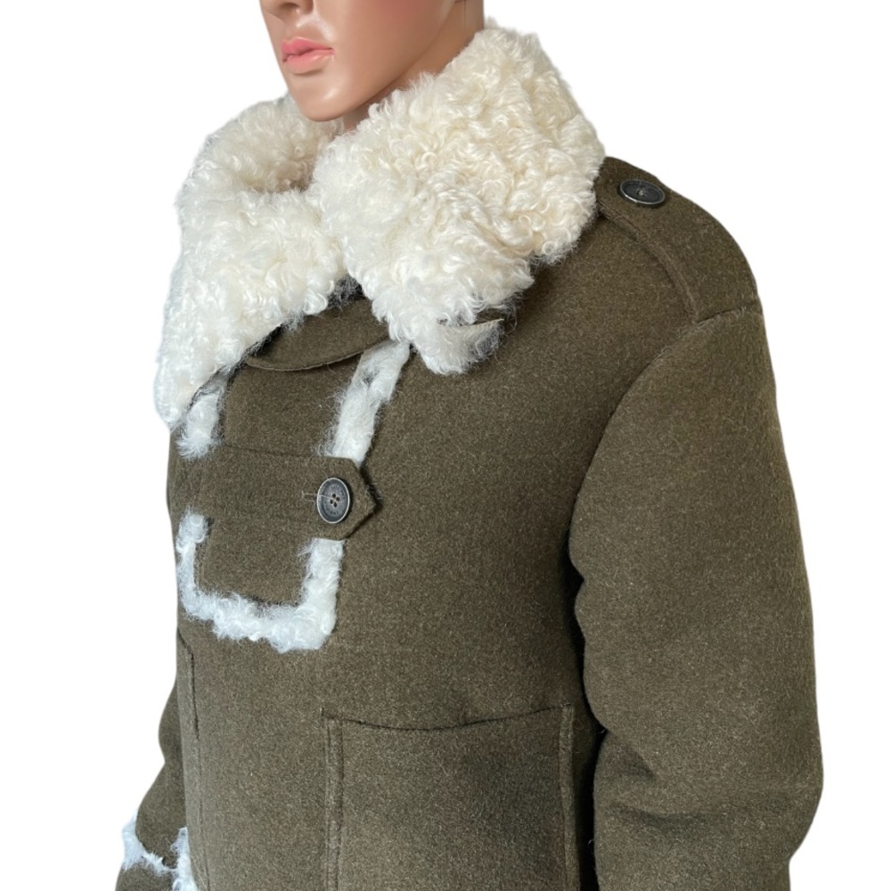 Zara SPRLS Collection khaki Wool Mix Shearling Jacket - Picture 7 of 16